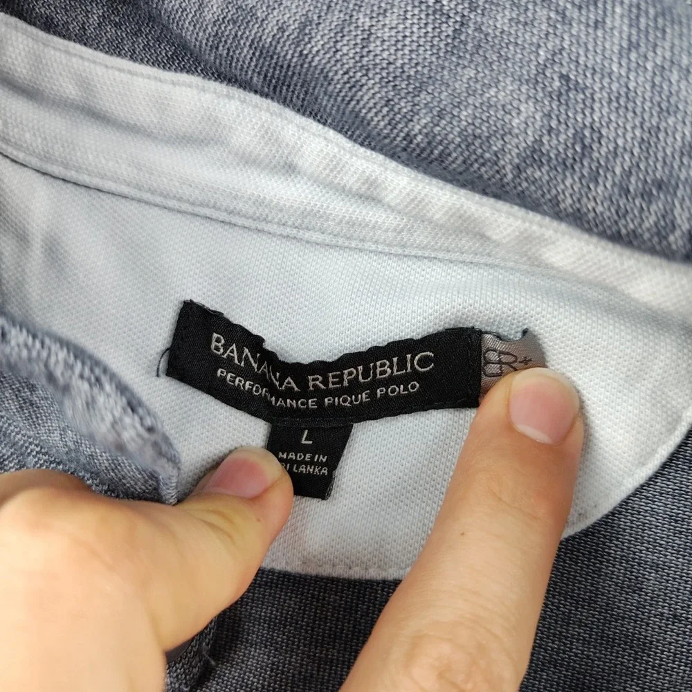 Banana Republic Cotton Polo Mens Large Performance Pique Grey Stripe EUC